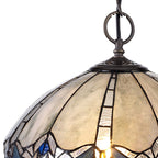 NLK01579 Ossie 2 Light Down Light Pendant With 40cm Tiffany Shade Blue/Clear Crystal/Aged Antique Brass