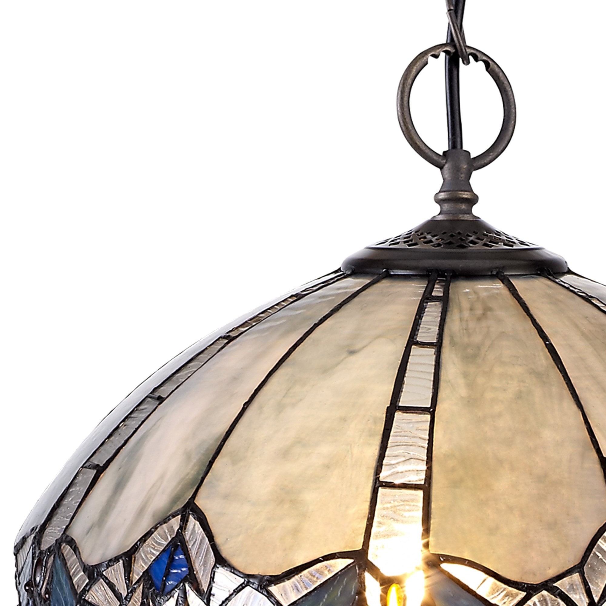 NLK01579 Ossie 2 Light Down Light Pendant With 40cm Tiffany Shade Blue/Clear Crystal/Aged Antique Brass