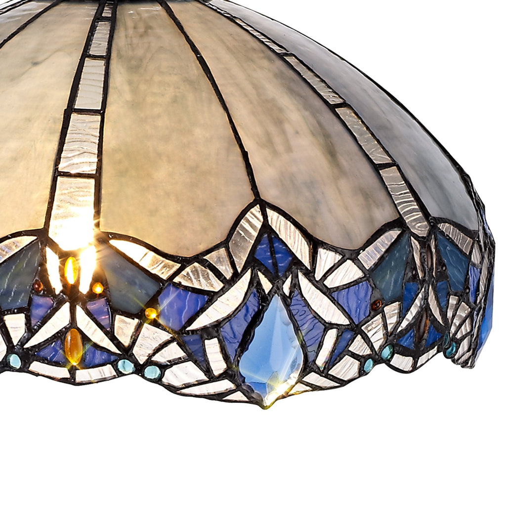 NLK01579 Ossie 2 Light Down Light Pendant With 40cm Tiffany Shade Blue/Clear Crystal/Aged Antique Brass