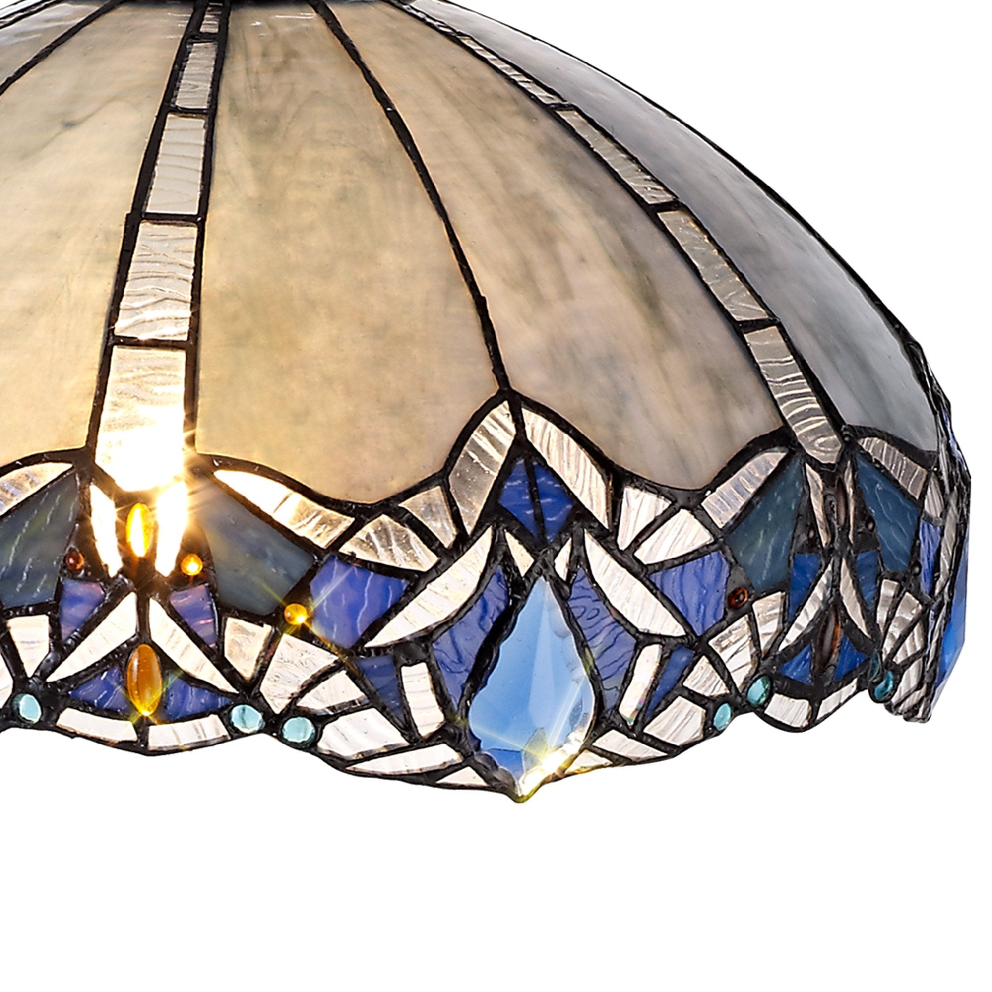 NLK01579 Ossie 2 Light Down Light Pendant With 40cm Tiffany Shade Blue/Clear Crystal/Aged Antique Brass