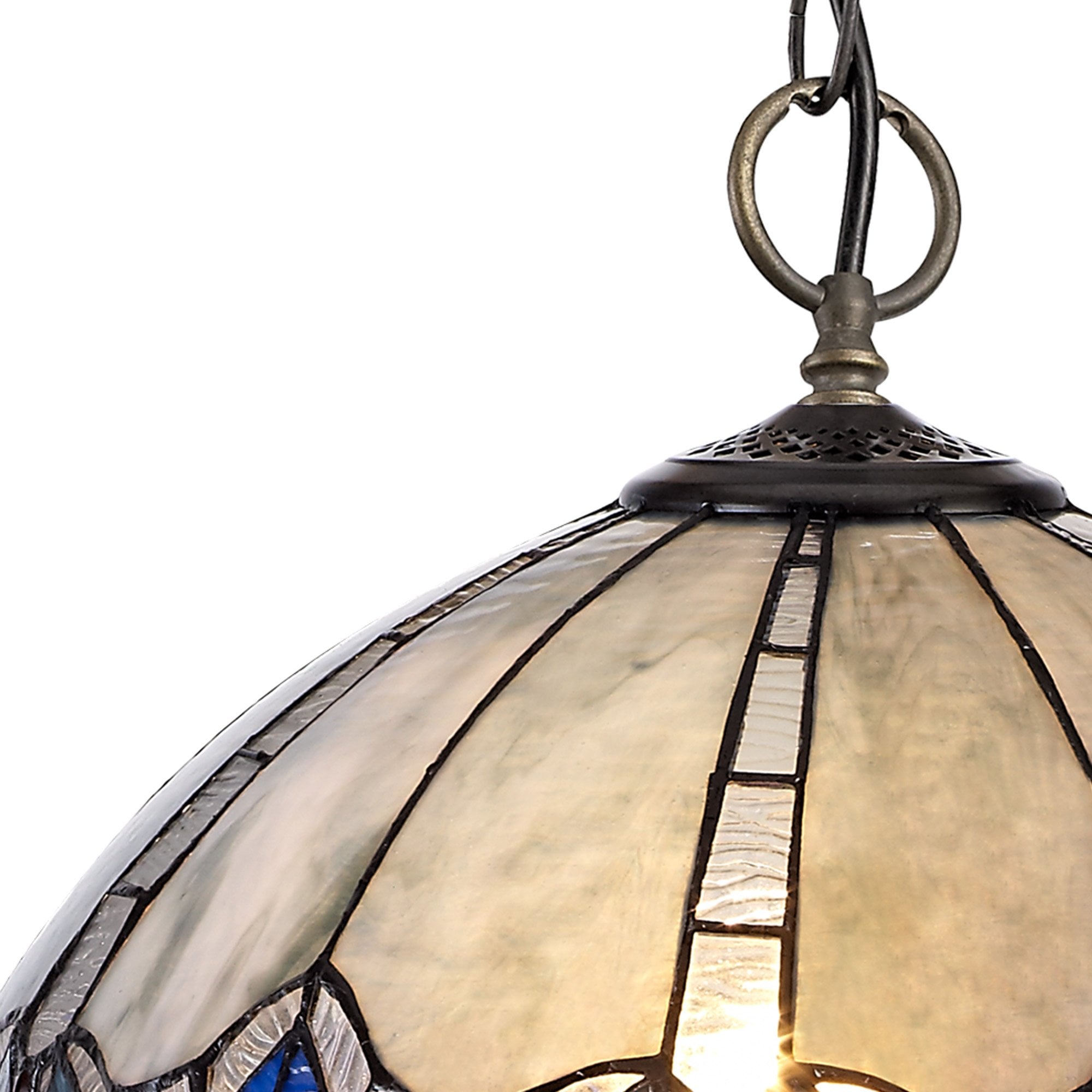 NLK01589 Ossie 3 Light Down Light Pendant With 40cm Tiffany Shade Blue/Clear Crystal/Aged Antique Brass