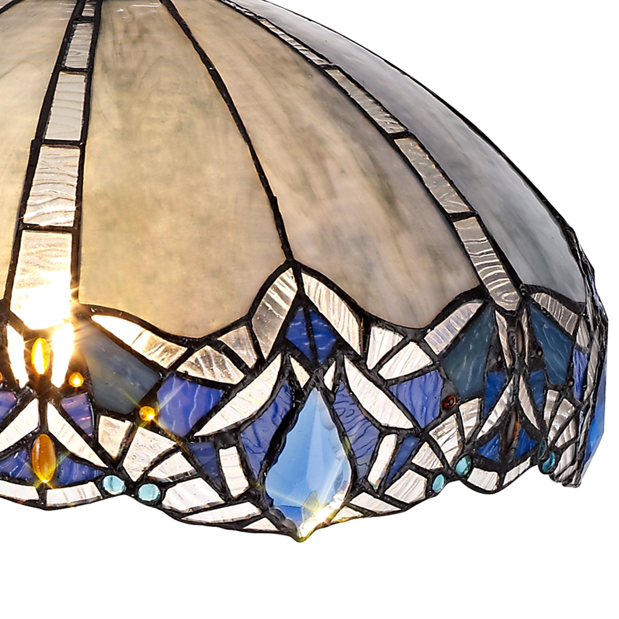 NLK01589 Ossie 3 Light Down Light Pendant With 40cm Tiffany Shade Blue/Clear Crystal/Aged Antique Brass