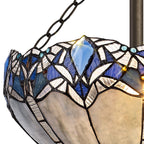 NLK01599 Ossie 3 Light Semi Ceiling With 40cm Tiffany Shade Blue/Clear Crystal/Aged Antique Brass
