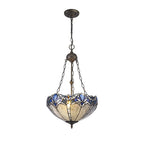 NLK01609 Ossie 2 Light Up Lighter Pendant With 40cm Tiffany Shade Blue/Clear Crystal/Aged Antique Brass