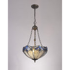 NLK01609 Ossie 2 Light Up Lighter Pendant With 40cm Tiffany Shade Blue/Clear Crystal/Aged Antique Brass