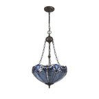 NLK01609 Ossie 2 Light Up Lighter Pendant With 40cm Tiffany Shade Blue/Clear Crystal/Aged Antique Brass