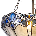 NLK01609 Ossie 2 Light Up Lighter Pendant With 40cm Tiffany Shade Blue/Clear Crystal/Aged Antique Brass