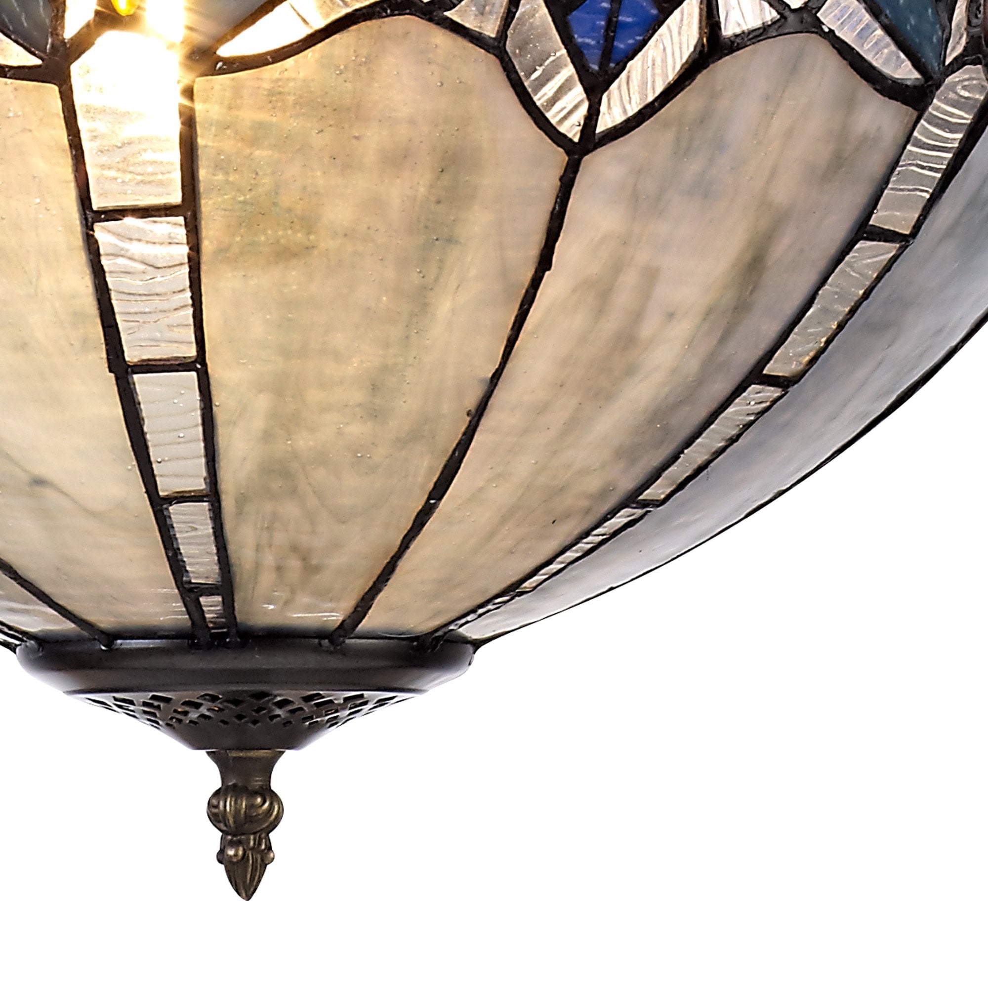 NLK01609 Ossie 2 Light Up Lighter Pendant With 40cm Tiffany Shade Blue/Clear Crystal/Aged Antique Brass