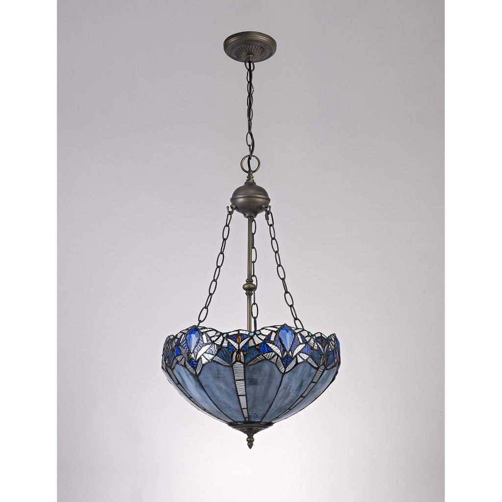 NLK01609 Ossie 2 Light Up Lighter Pendant With 40cm Tiffany Shade Blue/Clear Crystal/Aged Antique Brass