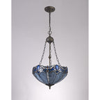NLK01609 Ossie 2 Light Up Lighter Pendant With 40cm Tiffany Shade Blue/Clear Crystal/Aged Antique Brass