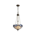 NLK01619 Ossie 3 Light Up Lighter Pendant With 40cm Tiffany Shade Blue/Clear Crystal/Aged Antique Brass