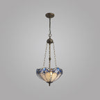 NLK01619 Ossie 3 Light Up Lighter Pendant With 40cm Tiffany Shade Blue/Clear Crystal/Aged Antique Brass