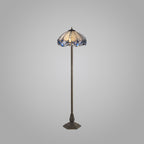 NLK01629 Ossie 2 Light Octagonal Floor Lamp With 40cm Tiffany Shade Blue/Clear Crystal/Aged Antique Brass