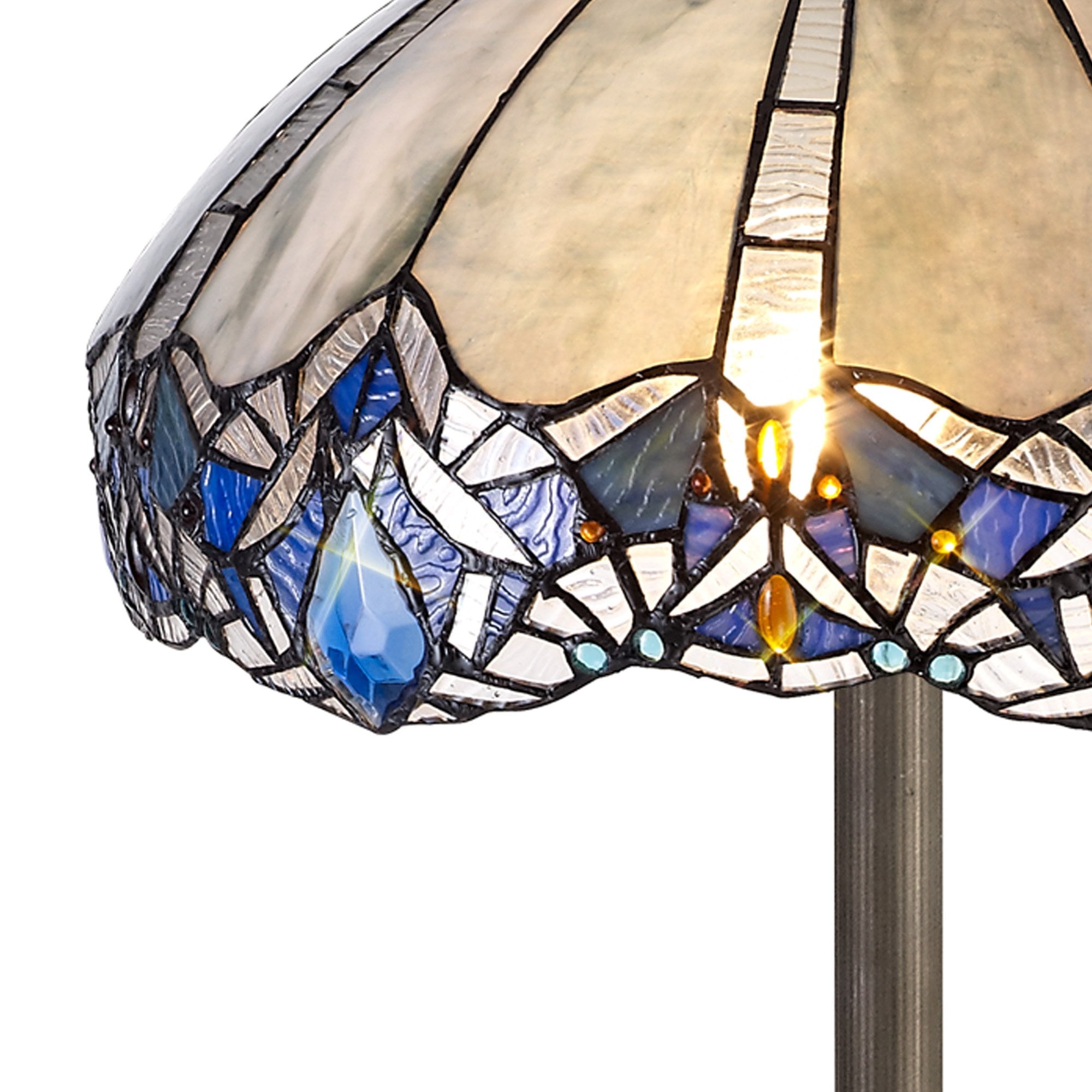NLK01629 Ossie 2 Light Octagonal Floor Lamp With 40cm Tiffany Shade Blue/Clear Crystal/Aged Antique Brass
