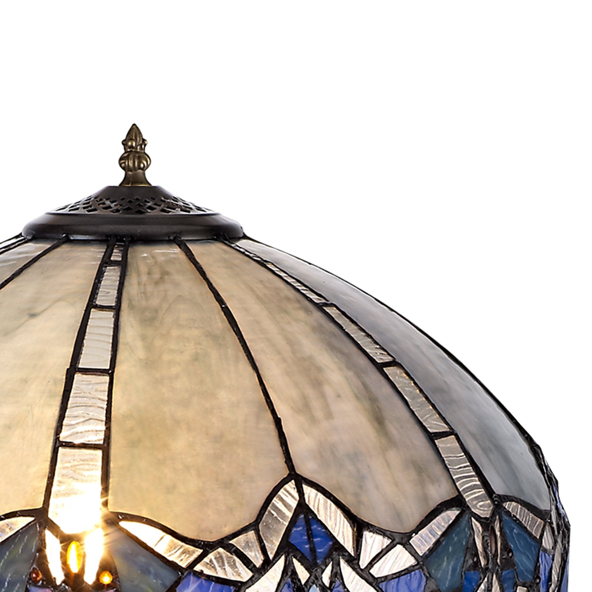 NLK01629 Ossie 2 Light Octagonal Floor Lamp With 40cm Tiffany Shade Blue/Clear Crystal/Aged Antique Brass