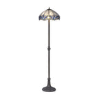NLK01639 Ossie 2 Light Leaf Design Floor Lamp With 40cm Tiffany Shade Blue/Clear Crystal/Aged Antique Brass