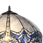 NLK01639 Ossie 2 Light Leaf Design Floor Lamp With 40cm Tiffany Shade Blue/Clear Crystal/Aged Antique Brass