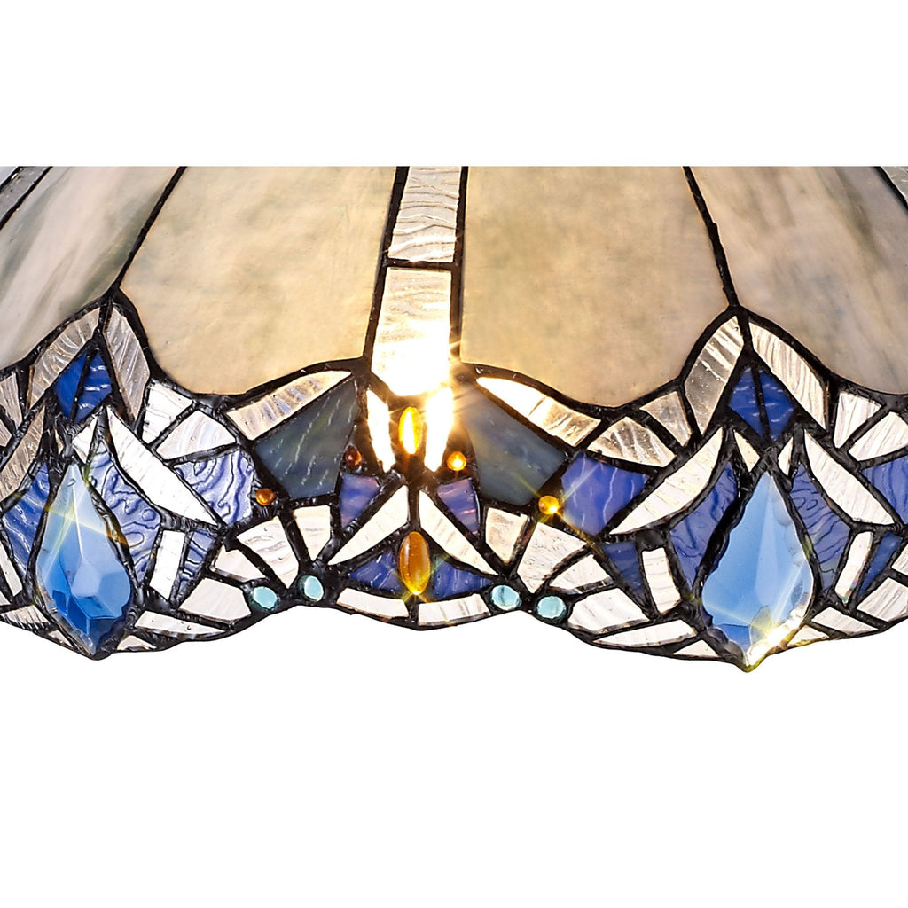 NLK01639 Ossie 2 Light Leaf Design Floor Lamp With 40cm Tiffany Shade Blue/Clear Crystal/Aged Antique Brass