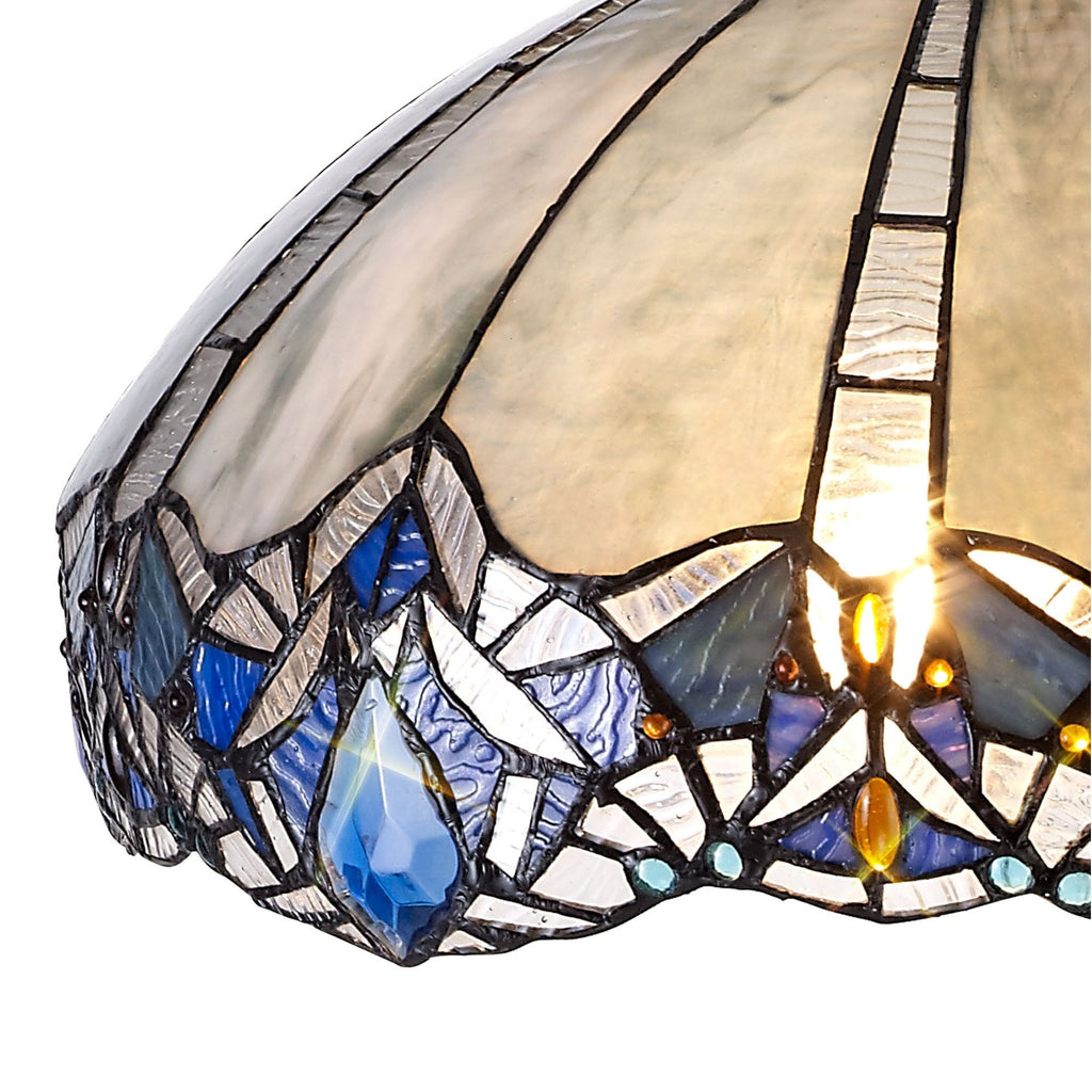 NLK01639 Ossie 2 Light Leaf Design Floor Lamp With 40cm Tiffany Shade Blue/Clear Crystal/Aged Antique Brass