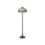 NLK01649 Ossie 2 Light Stepped Design Floor Lamp With 40cm Tiffany Shade Blue/Clear Crystal/Aged Antique Brass