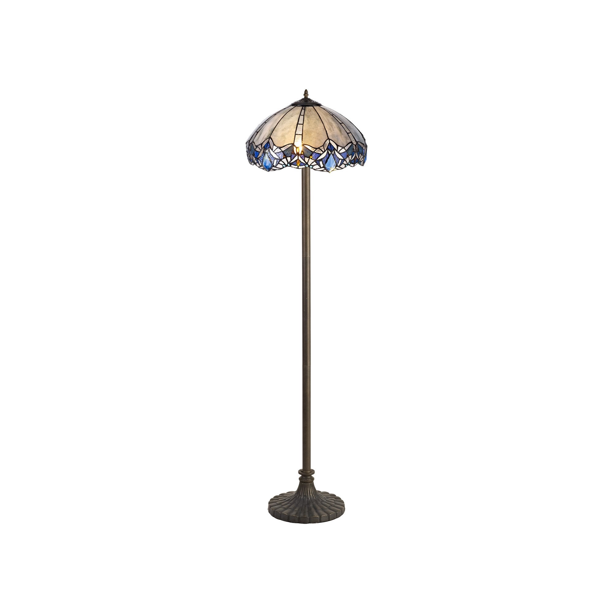 NLK01649 Ossie 2 Light Stepped Design Floor Lamp With 40cm Tiffany Shade Blue/Clear Crystal/Aged Antique Brass