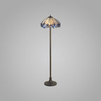 NLK01649 Ossie 2 Light Stepped Design Floor Lamp With 40cm Tiffany Shade Blue/Clear Crystal/Aged Antique Brass