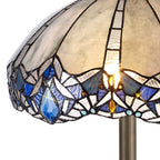 NLK01649 Ossie 2 Light Stepped Design Floor Lamp With 40cm Tiffany Shade Blue/Clear Crystal/Aged Antique Brass