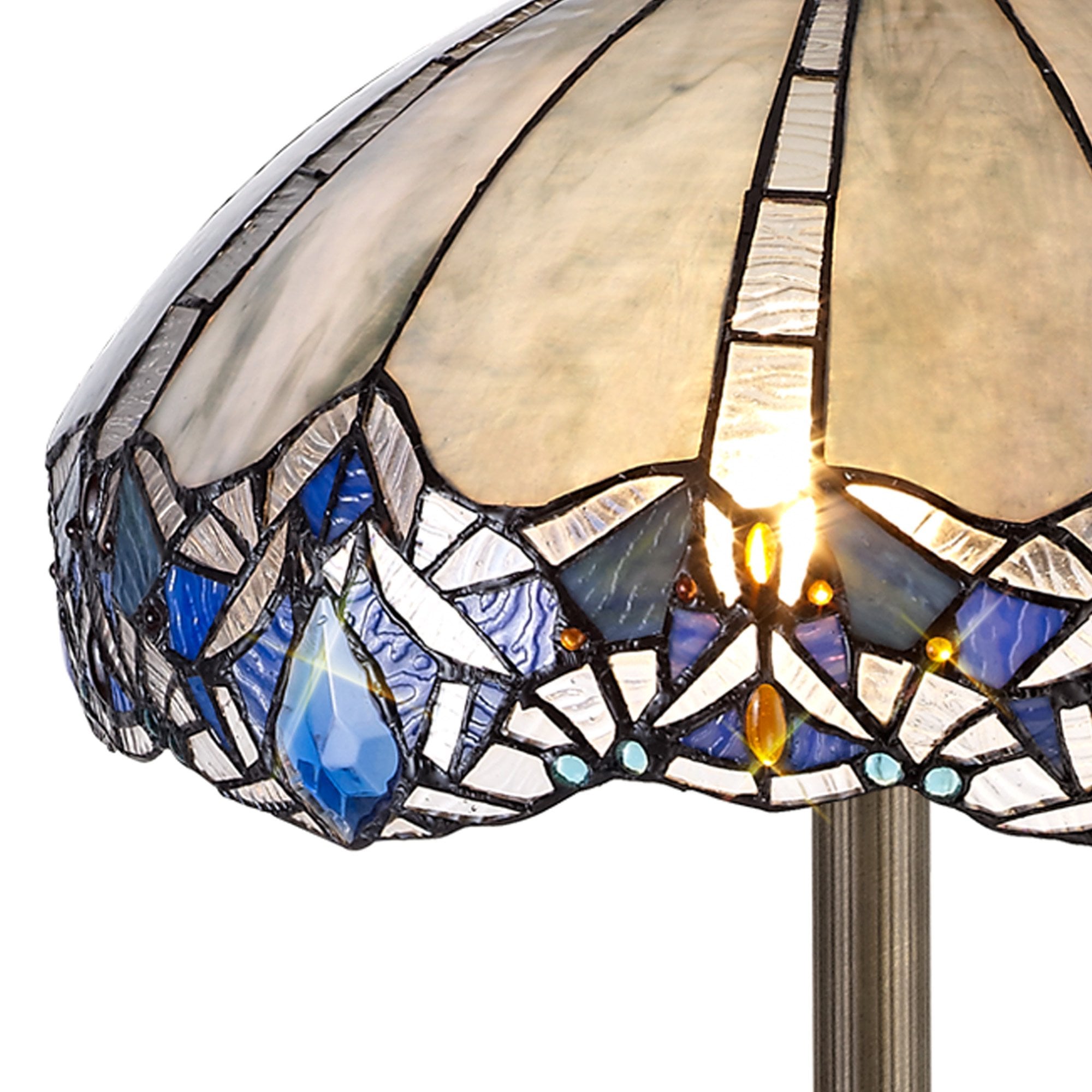 NLK01649 Ossie 2 Light Stepped Design Floor Lamp With 40cm Tiffany Shade Blue/Clear Crystal/Aged Antique Brass