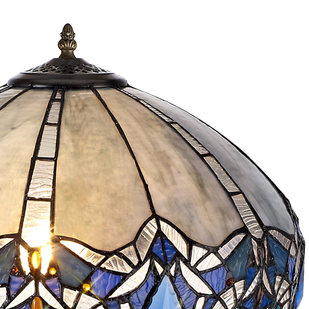NLK01649 Ossie 2 Light Stepped Design Floor Lamp With 40cm Tiffany Shade Blue/Clear Crystal/Aged Antique Brass