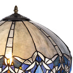 NLK01649 Ossie 2 Light Stepped Design Floor Lamp With 40cm Tiffany Shade Blue/Clear Crystal/Aged Antique Brass