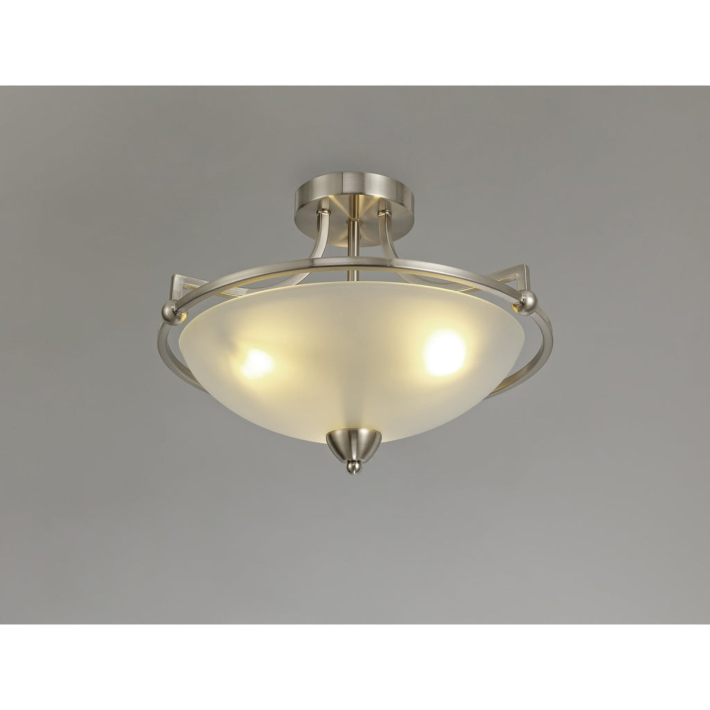 NL77529 Pinet Semi-Flush Ceiling 3 Light Satin Nickel/Frosted Glass