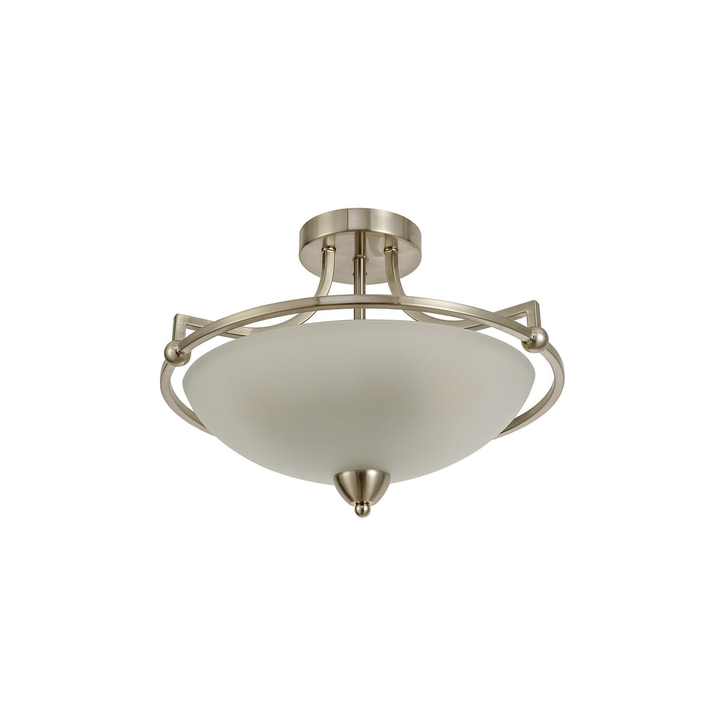 NL77529 Pinet Semi-Flush Ceiling 3 Light Satin Nickel/Frosted Glass