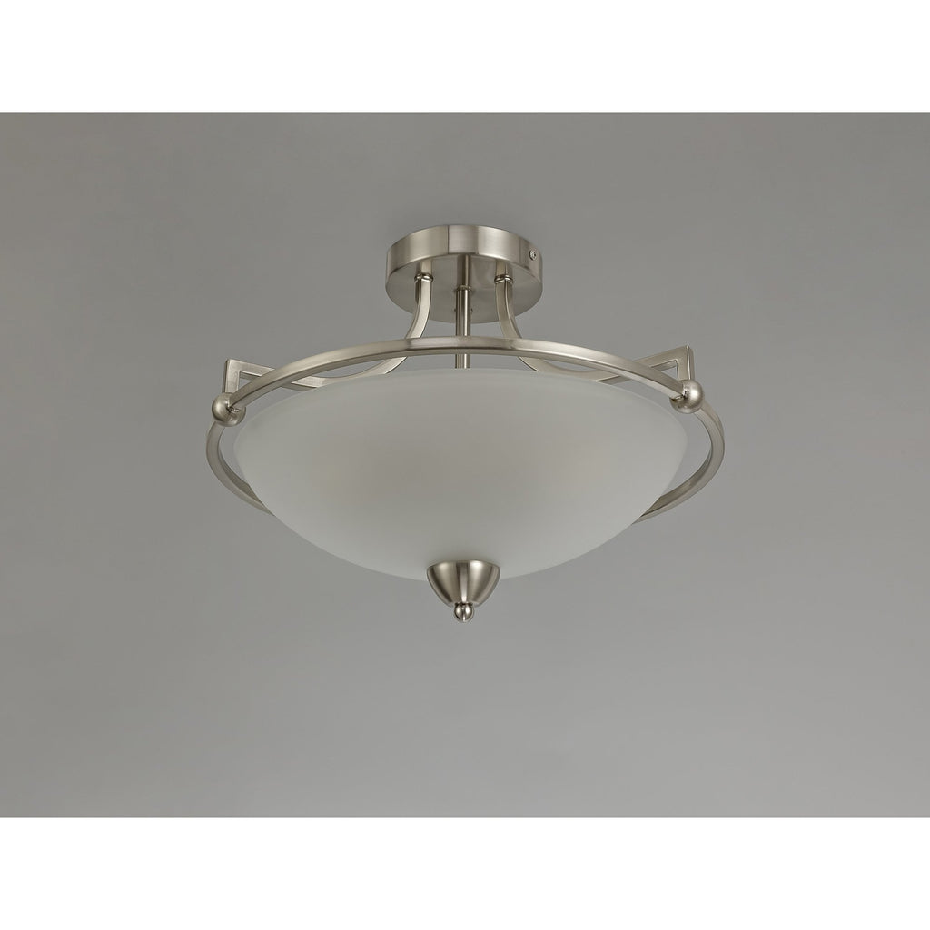 NL77529 Pinet Semi-Flush Ceiling 3 Light Satin Nickel/Frosted Glass
