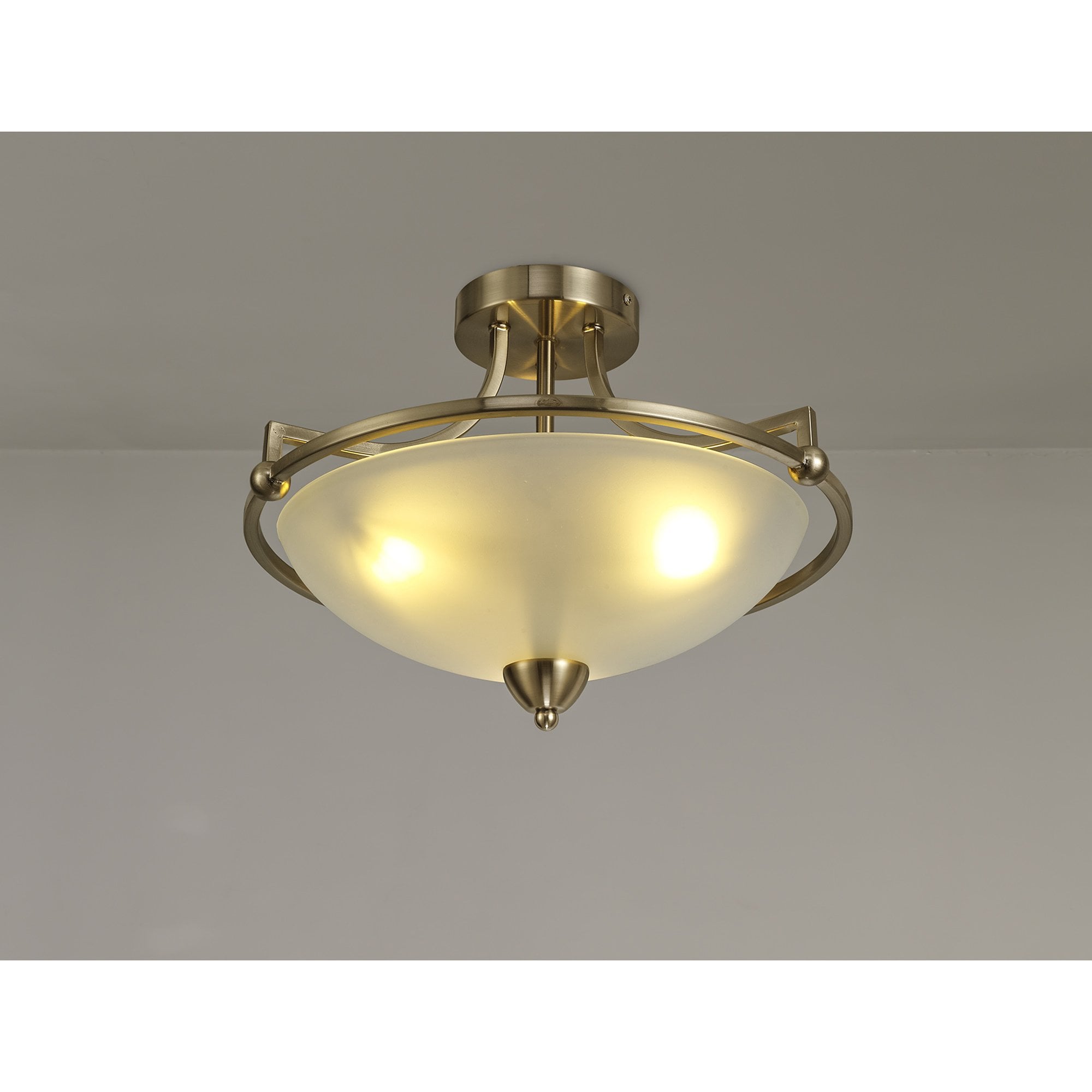 NL77539 Pinet Semi-Flush Ceiling 3 Light Antique Brass/Frosted Glass