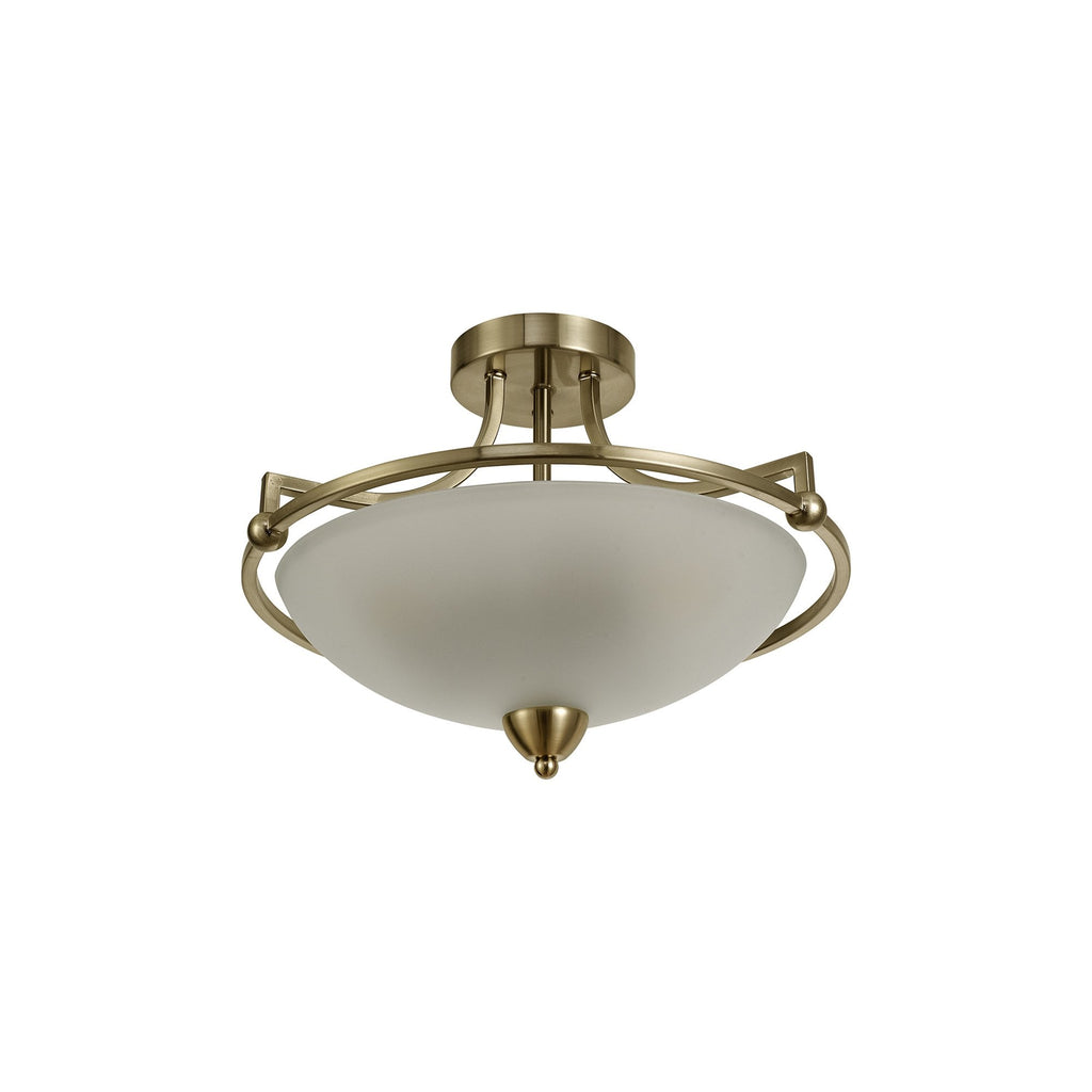 NL77539 Pinet Semi-Flush Ceiling 3 Light Antique Brass/Frosted Glass