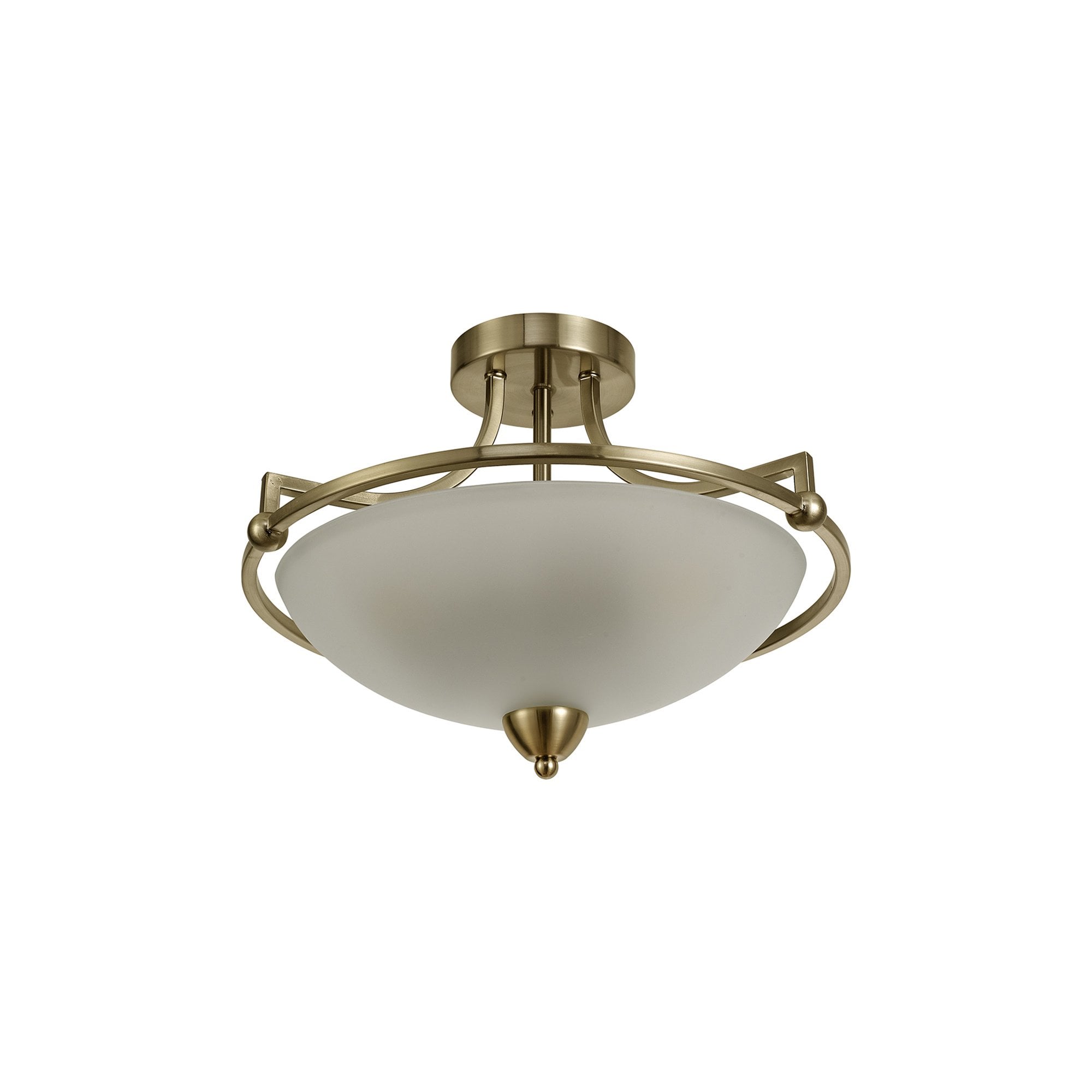 NL77539 Pinet Semi-Flush Ceiling 3 Light Antique Brass/Frosted Glass