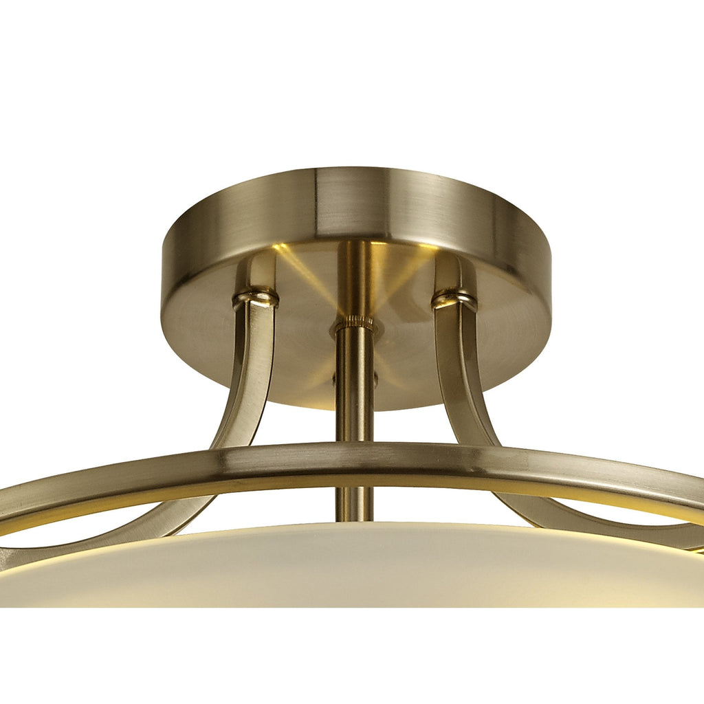 NL77539 Pinet Semi-Flush Ceiling 3 Light Antique Brass/Frosted Glass
