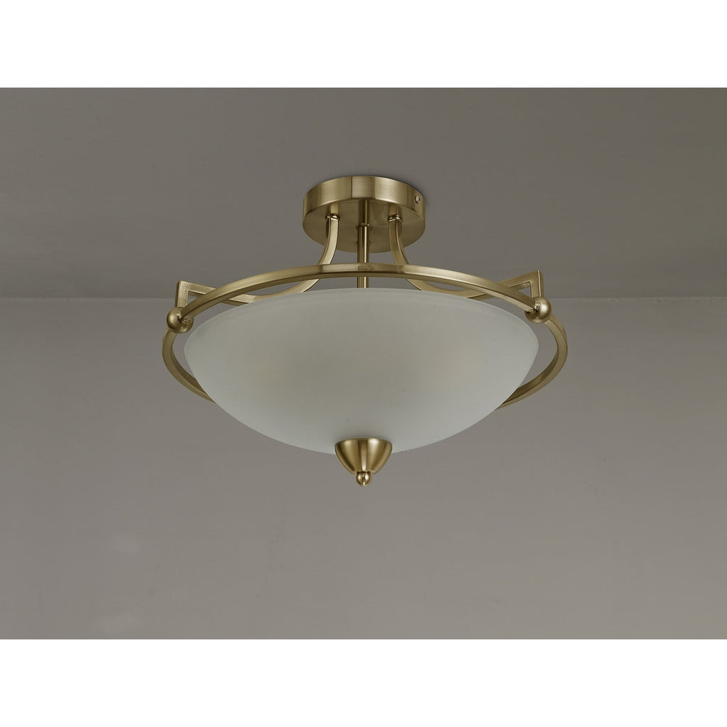 NL77539 Pinet Semi-Flush Ceiling 3 Light Antique Brass/Frosted Glass