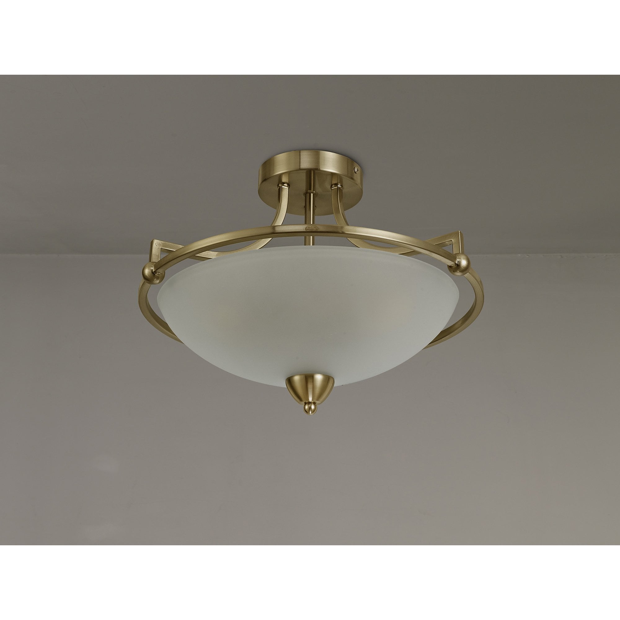 NL77539 Pinet Semi-Flush Ceiling 3 Light Antique Brass/Frosted Glass