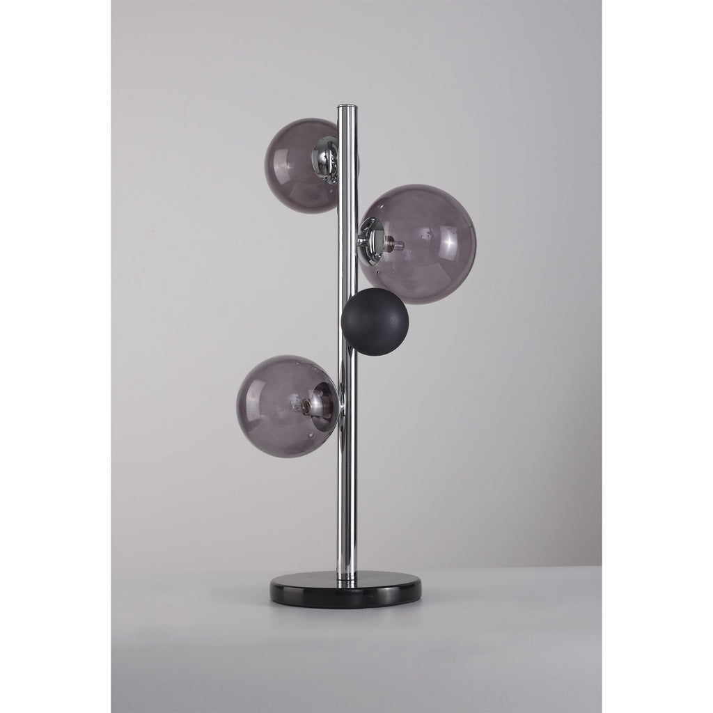 NL73059 Rome Table Lamp 3 Light Polished Chrome/Smoked Glass