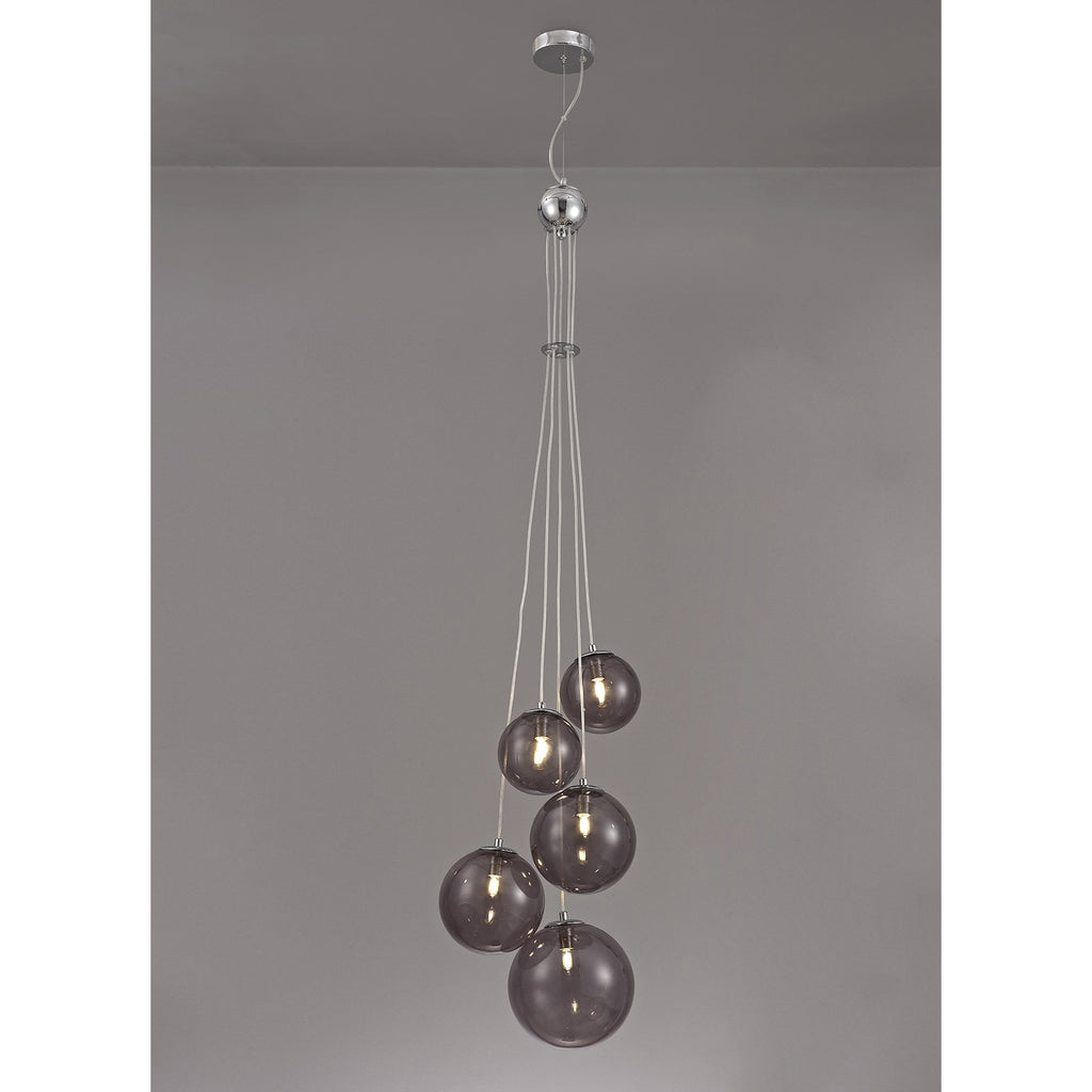 NL76589 Rome Pendant 5 Light Polished Chrome/Smoked Glass