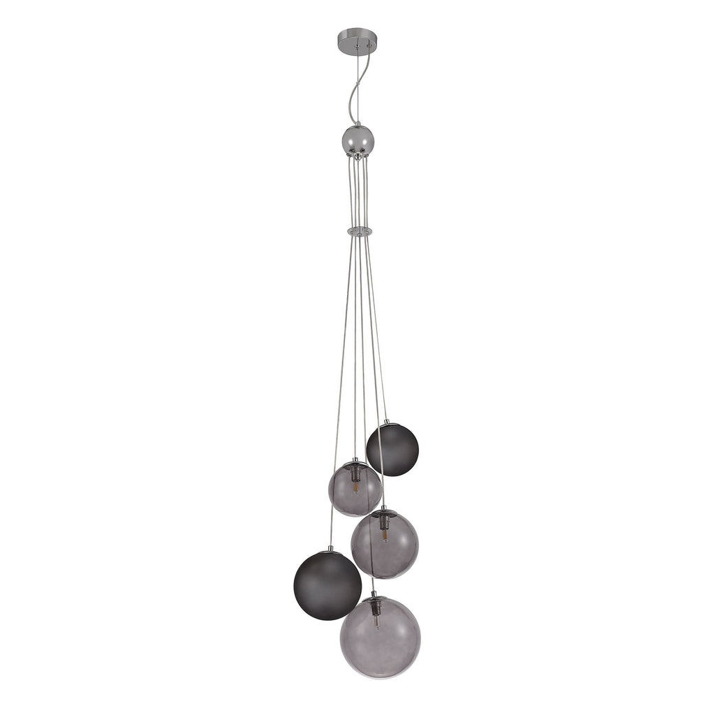 NL76589 Rome Pendant 5 Light Polished Chrome/Smoked Glass