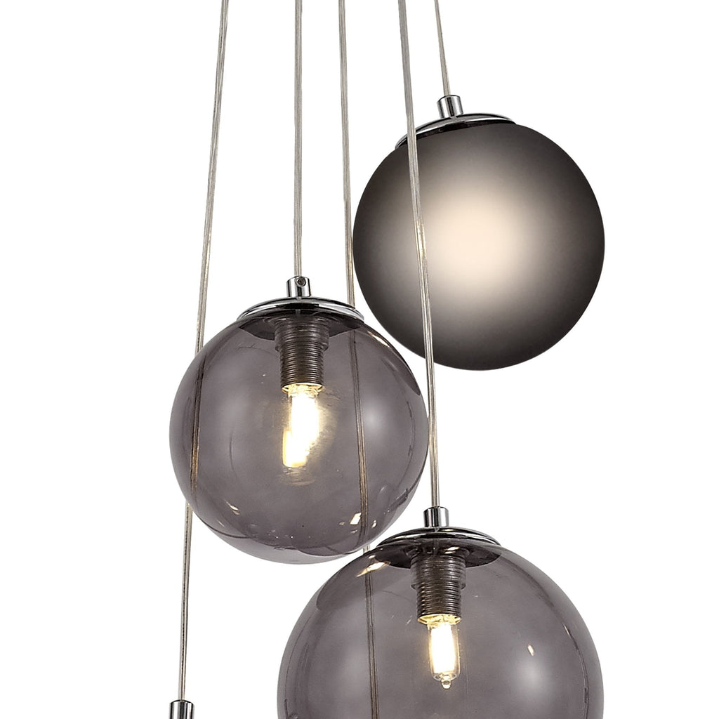 NL76589 Rome Pendant 5 Light Polished Chrome/Smoked Glass