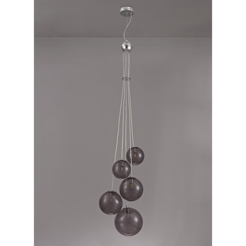 NL76589 Rome Pendant 5 Light Polished Chrome/Smoked Glass