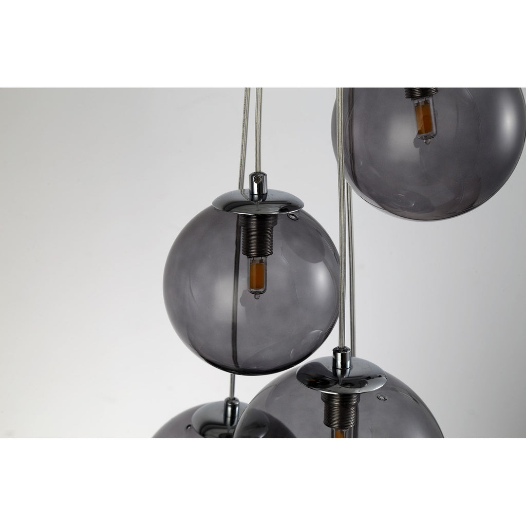 NL76589 Rome Pendant 5 Light Polished Chrome/Smoked Glass