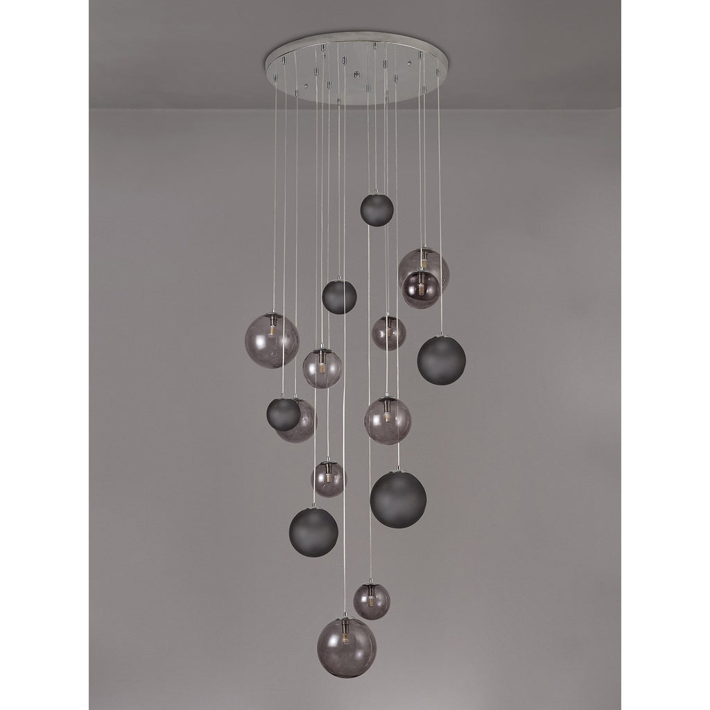 NL76599 Rome Pendant 16 Light Polished Chrome/Smoked Glass
