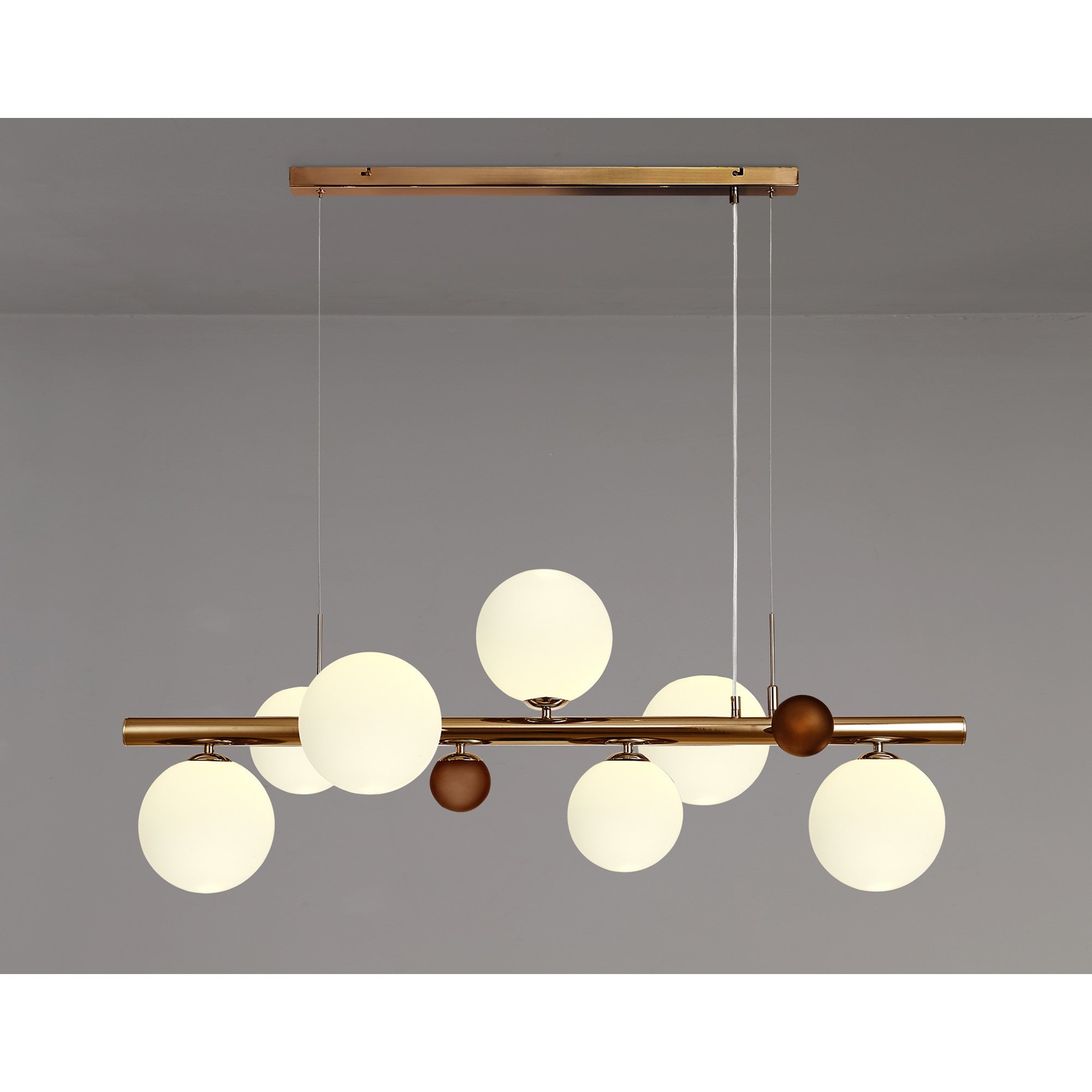 NL76619 Rome Pendant 7 Light Antique Copper/Opal & Copper Glass