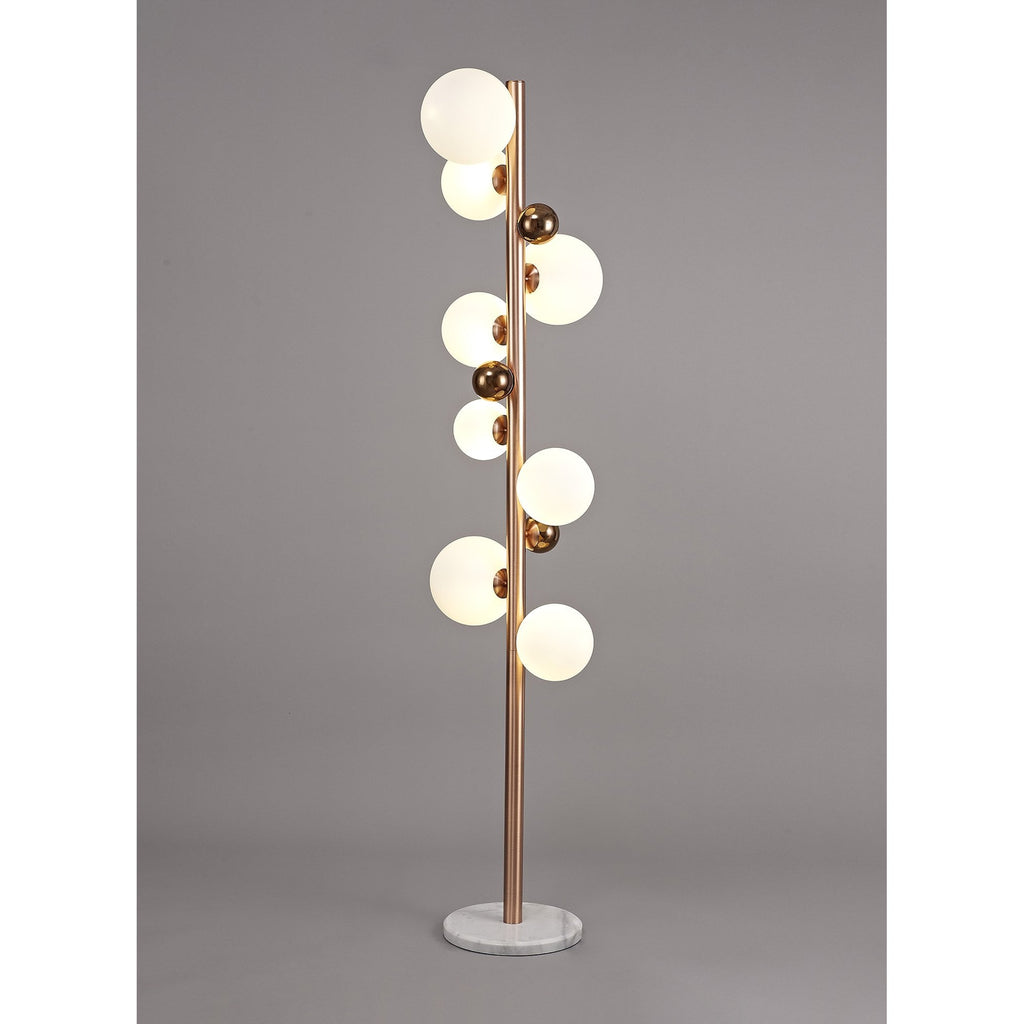 NL76629 Rome Floor Lamp 8 Light Antique Copper/Opal & Copper Glass