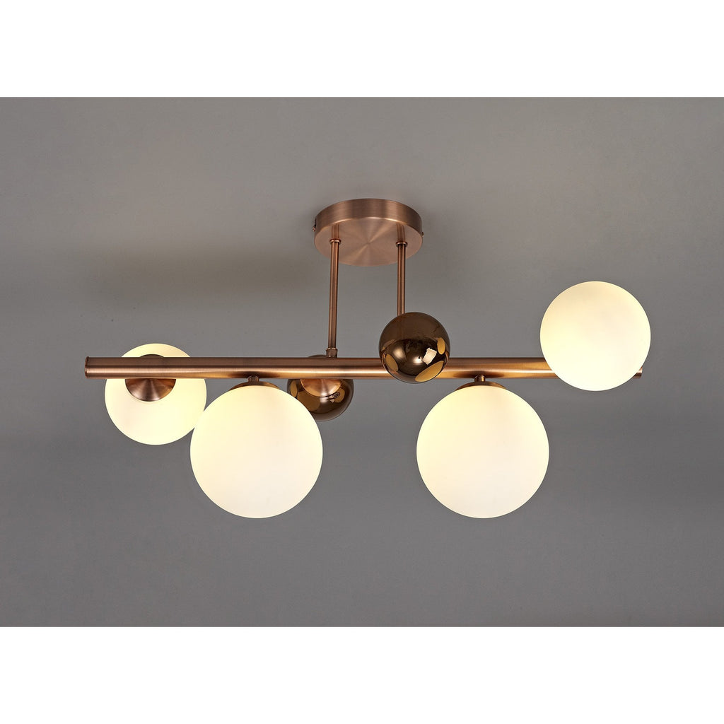 NL76659 Rome Semi Flush Ceiling  Light 4 Light Antique Copper/Opal & Copper Glass