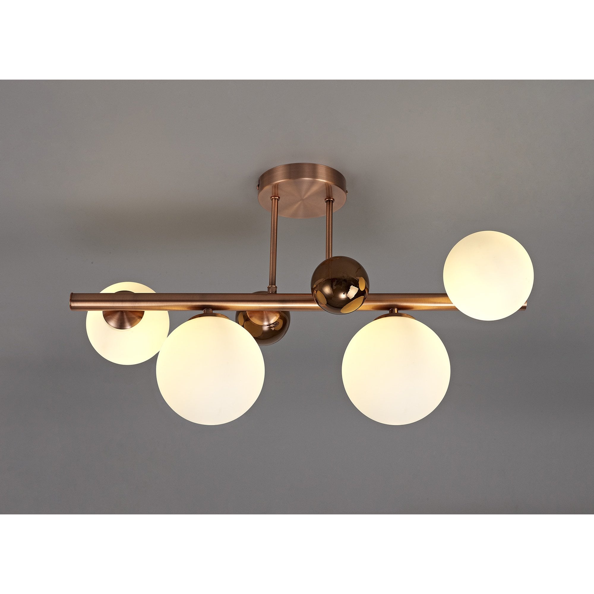 NL76659 Rome Semi Flush Ceiling  Light 4 Light Antique Copper/Opal & Copper Glass